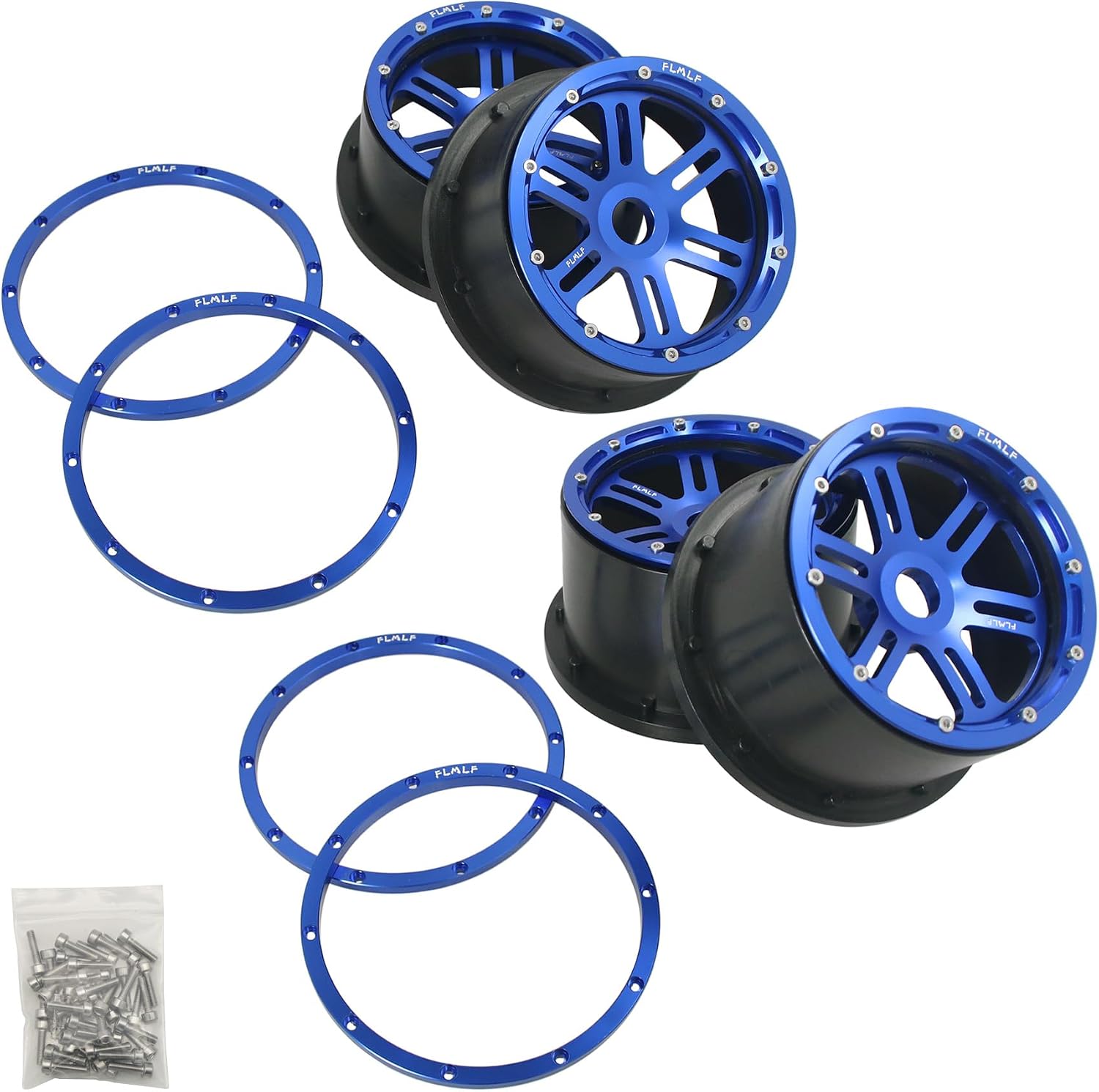FLMLF Metal Front and Rear Hexagonal Beadlock and Hub Kit Blue for 1/5 HPI Baja 5B RC CAR Parts