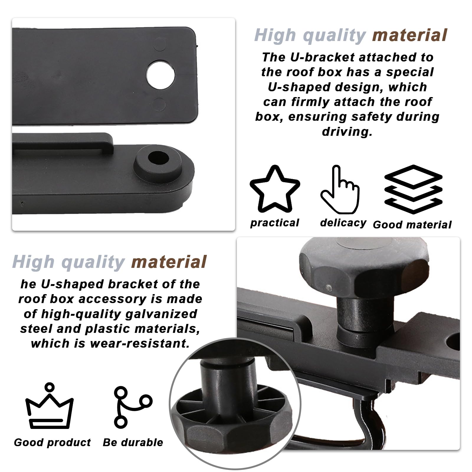 Soporte de Montaje de La Caja del Techo, Caja de Techo Universal de 4 Piezas, Accesorios para Cofres de Techo con 8 Contratuercas Y 2 Vendajes, U Pernos para Caja de Techo Montaje para Coche