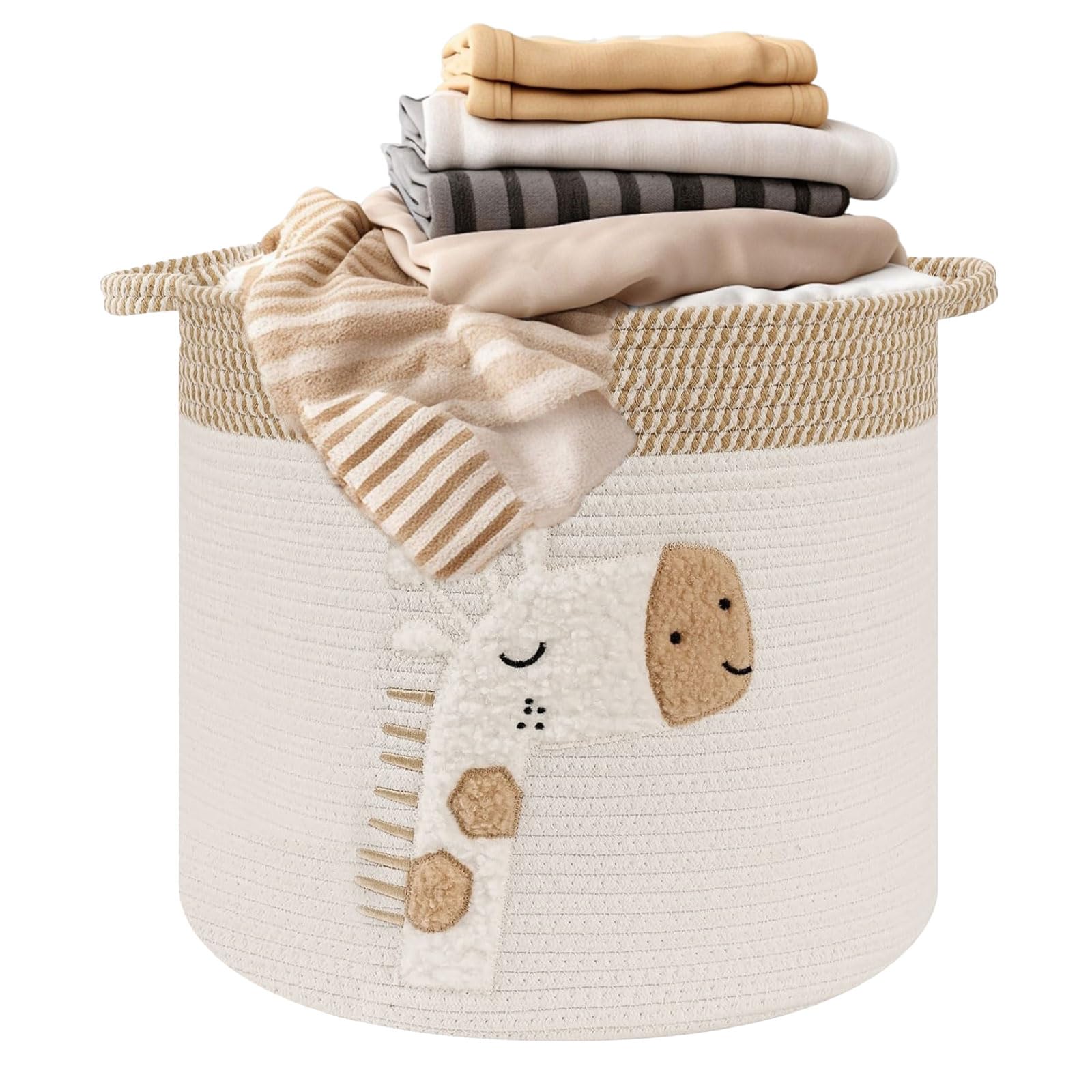 Aufbewahrungskorb Wickeltisch Korb Kinderzimmer Aufbewahrung Körbe mit Griffen, Aufbewahrungskorb Kinder aus Baumwolle für Babyzimmer Spielzeug-Organizer, Regal Bad Organizer