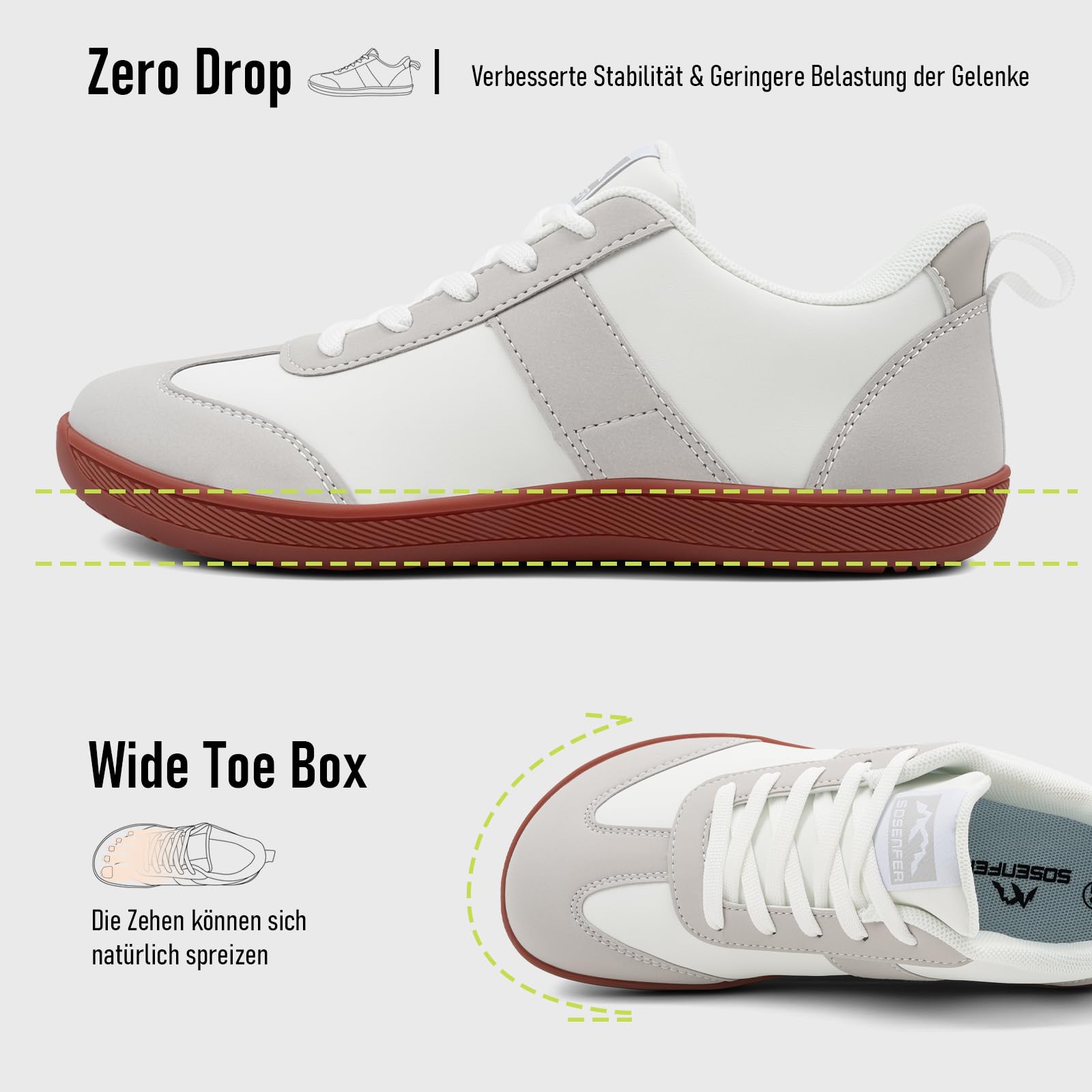 Sosenfer Zapatos descalzos anchos para mujer y hombre | puntera ancha zapatos casuales ligeros | Zapatos minimalistas antideslizantes para caminar | Zapatilla de suela cero unisex