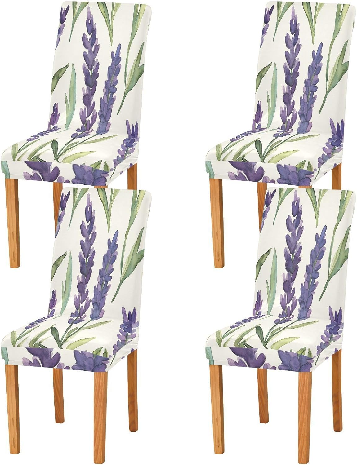 ALAZA Chair Covers for Dining Room, Watercolor Lavender and Green Leave Stretch Chair Cover Sets Chair Protector Removable Washable for Ktichen Restaurant Hotel