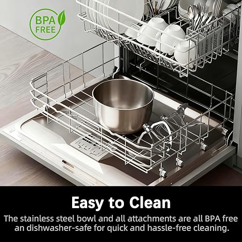 Miniatura 6 de Batidora de pie, cuenco de acero inoxidable de 9 cuartos de galón, potencia profesional de 660 W, múltiples opciones de velocidad, diseño