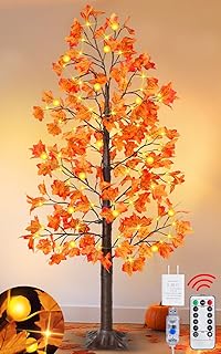 Remote Control&Timer - Thanksgiving Decorations 6 Ft Artificial Lighted Prelit Fall Maple Tree for Home, 3D Pumpkin Lights 135 Warm White LEDs 8 Modes/USB Plug Fall Decor Porch Party Indoor Outdoor