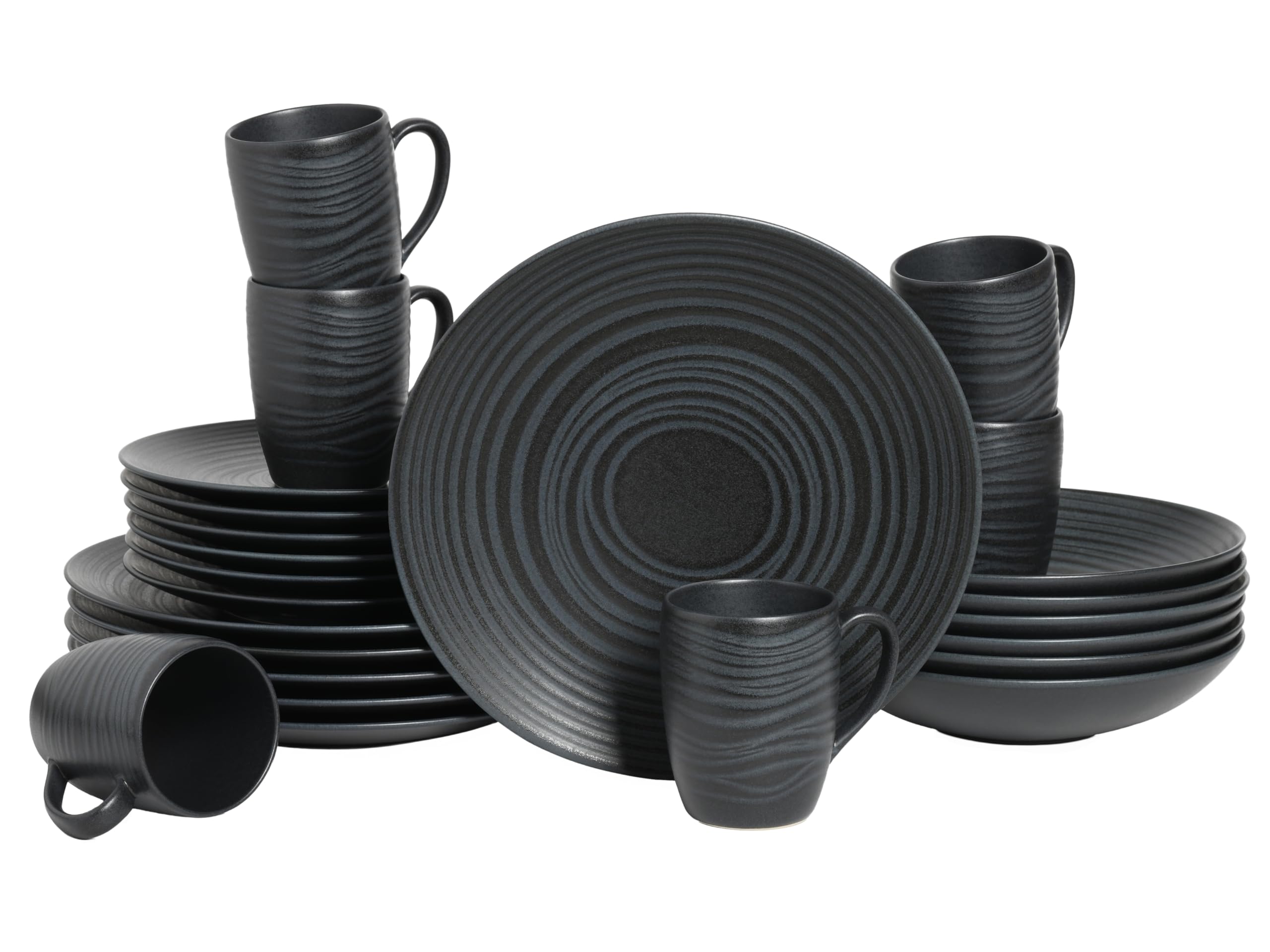 CreaTable, 20568, seria Lava Stone Black, 24-częściowy zestaw naczyń dla 6 osób, serwis kombi z kamionki, nadaje się do mycia w zmywarce i używania w kuchence mikrofalowej, wyprodukowano w Portugalii