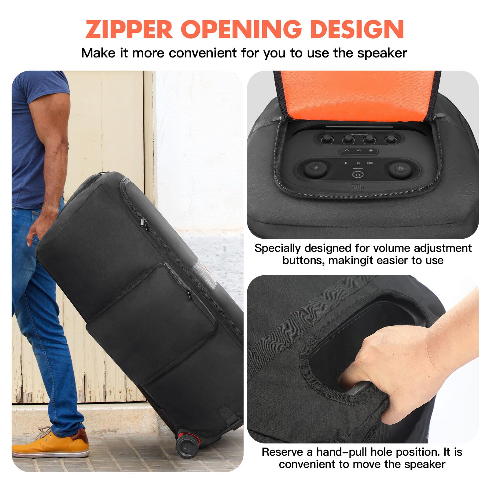 LEFOR·Z Custodia per altoparlanti compatibile con JBL PartyBox 720, custodia antipolvere per altoparlante senza fondo, adatta per JBL PartyBox 720, per viaggi all'aperto, nero + arancione, solo