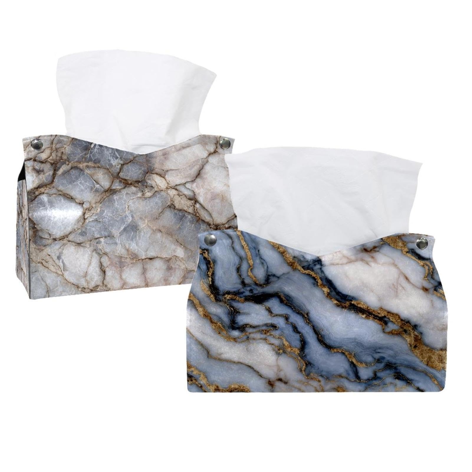 Boîte à mouchoirs en cuir marbré chic pour coiffeuse haut de gamme (Lot de 2)