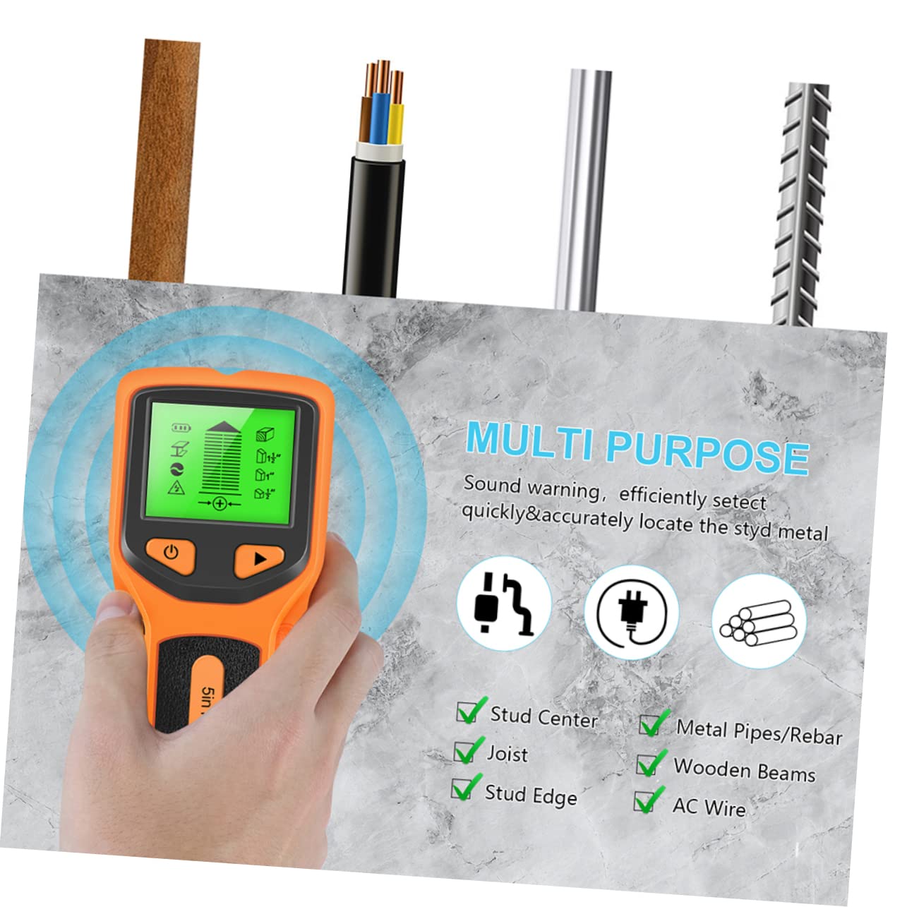 DOITOOL Détecteur Mural pour Métaux et Bois avec Écran Lcd, Corps Compact Abs, pour Projets de Rénovation à Domicile, Détection Rapide et Précise