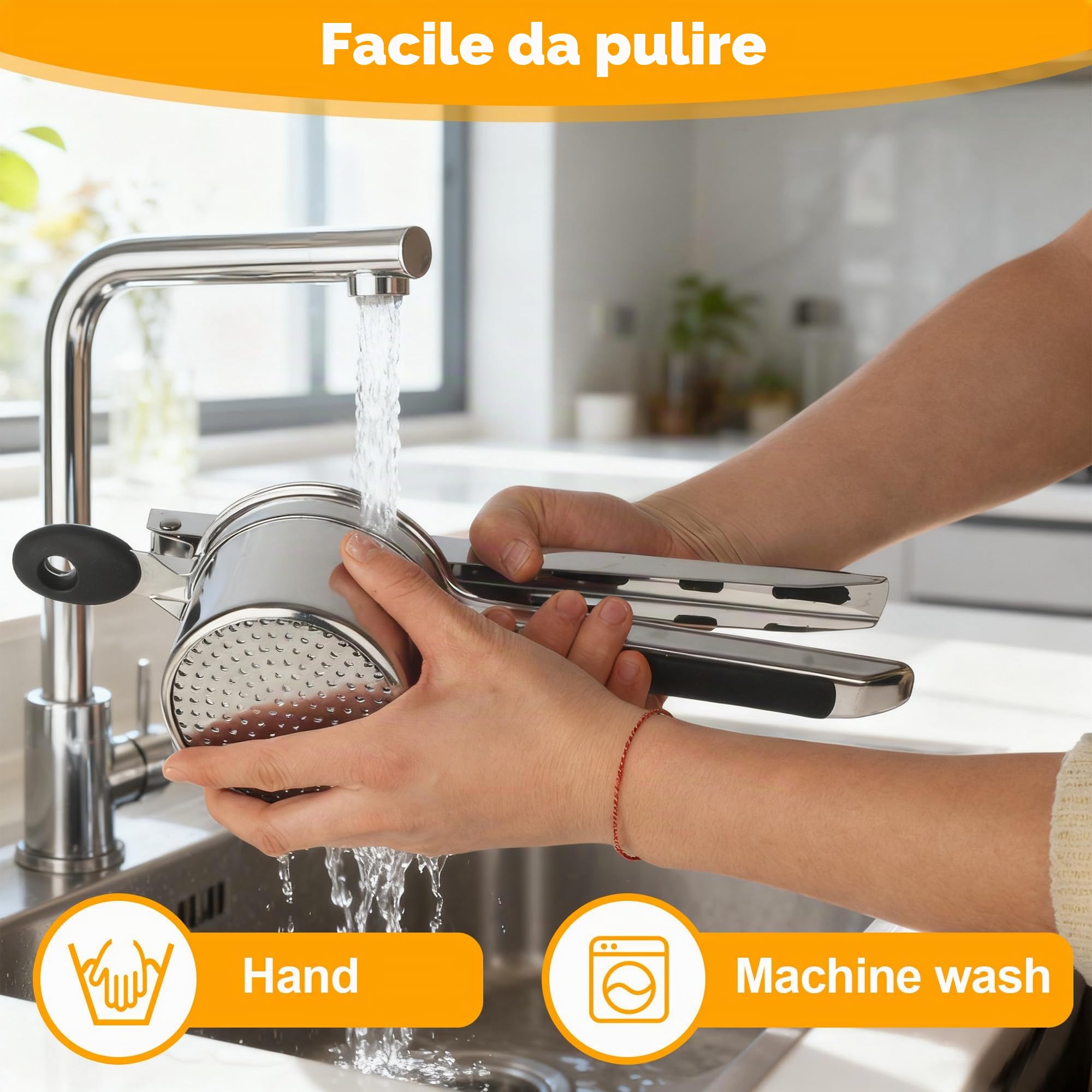 Schiacciapatate con 4 Setacci intercambiabili,Schiacciapatate Acciaio Inox,Pressa per Patate,Acciaio Inox per Purè di Patate, Frutta, Verdure, Bébé, Limone