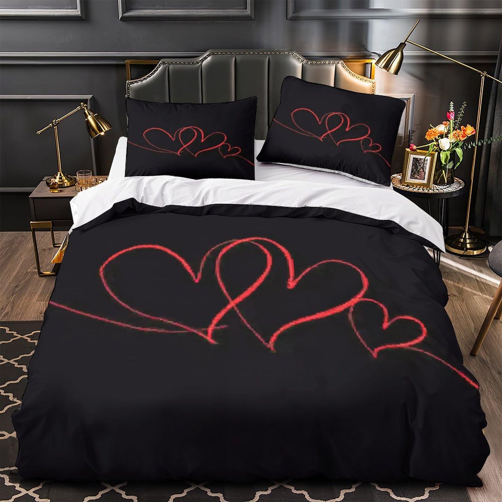 Parure de lit anti-allergique rouge pour lit d'ado 1 place