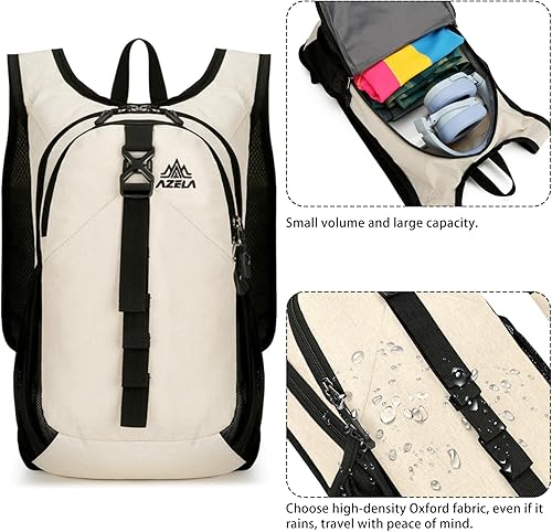 Miniatura 7 de Mochila de senderismo pequeña de 15L plegable ultraligera Trekking Camping al aire libre Mochila para mujeres hombres (beige)