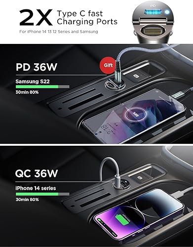 Miniatura 4 de AINOPE Gravity - Soporte para teléfono de coche y cargador de coche USB C dual de carga rápida con cable tipo C
