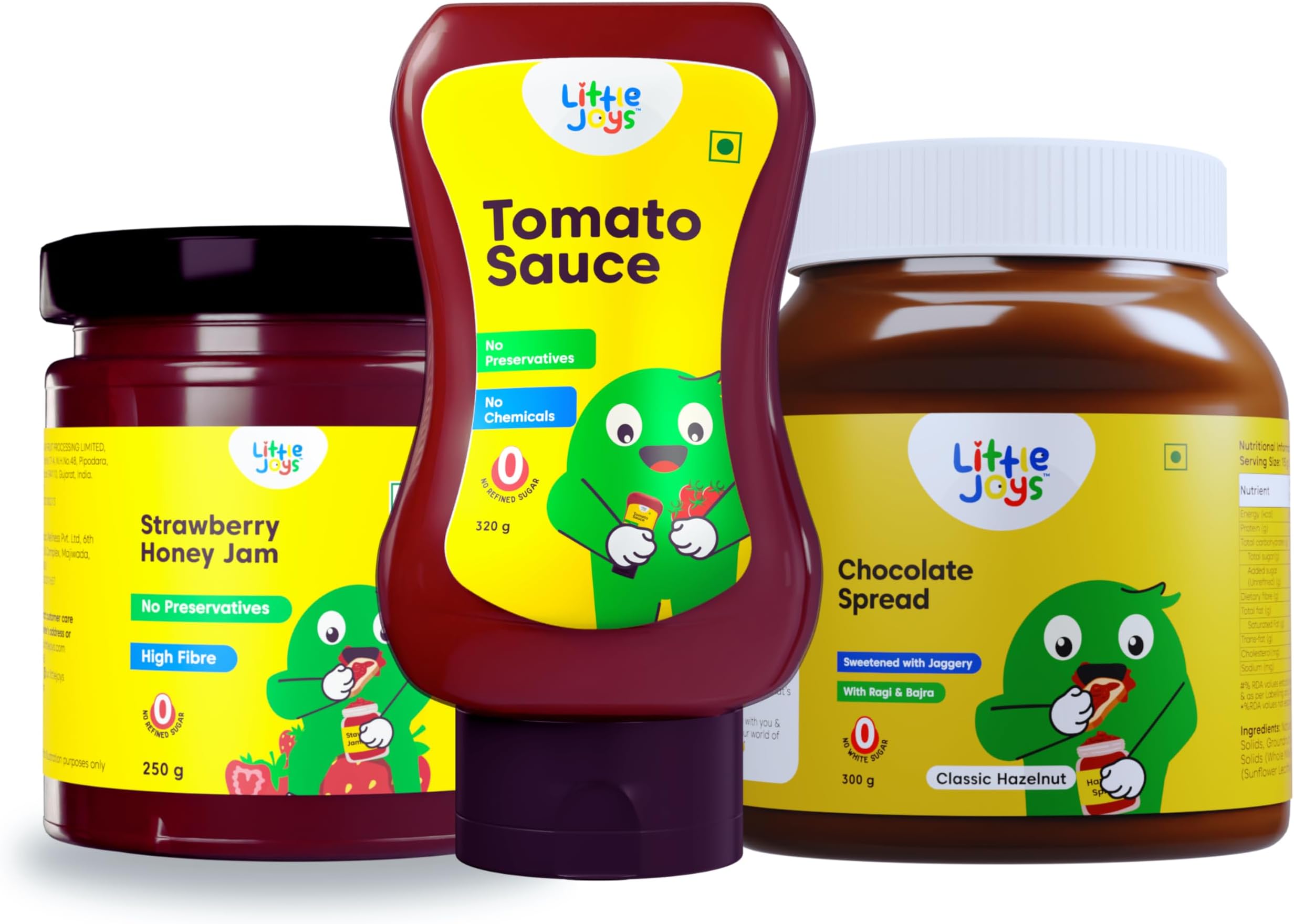 Healthy Snacking Combo | Chocolate Hazelnut Spread(300g), Strawberry Honey Jam(250g) & Tomato Sauce(320g) | Made With Real Ingredients | No MSG, No Preservatives, No Added Sugar |Pack of 3