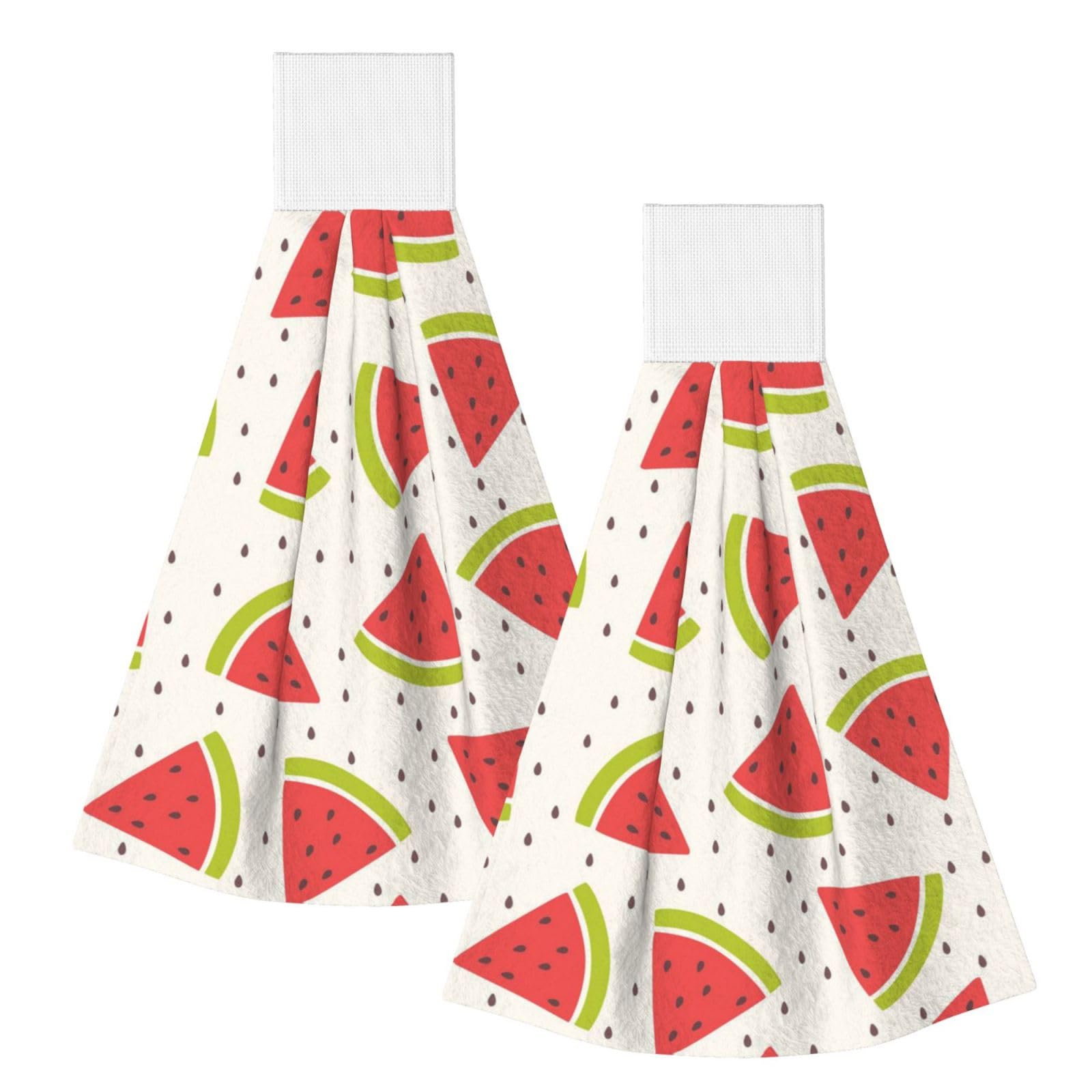 DOPKLNA Watermelon Pattern, 2 Pcs Hanging Coral Fiber Hand Towels for Bathroom, Absorbent Kitchen Towels