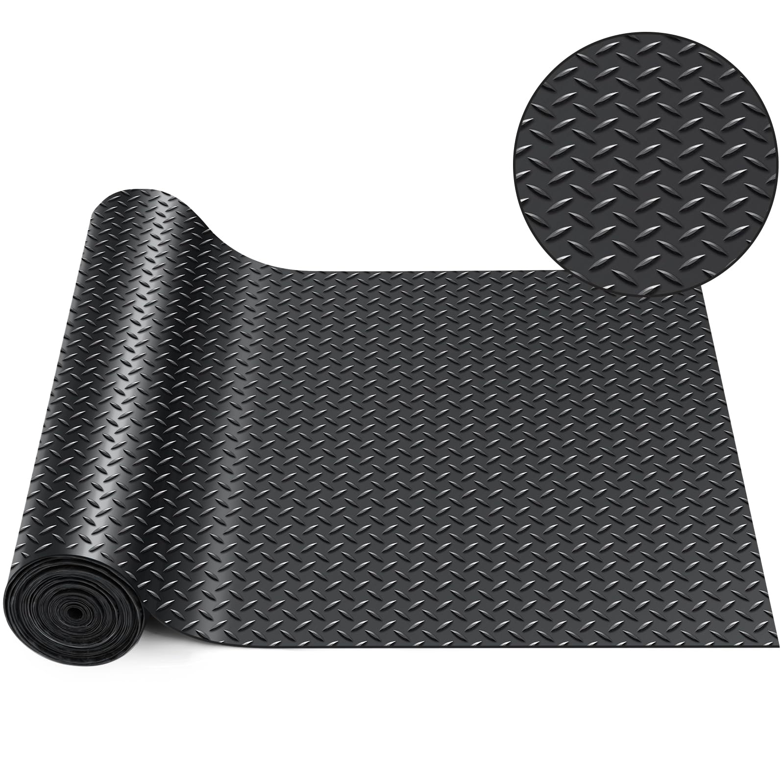 Breling 12 in x 32.8 ft Rubber Diamond Plate Rolls Garage Floor Mat for Under Car, Heavy Duty Flooring Rug for Trailers Garage, PVC Water/Stain Outside Resistant Parking Rv Tool