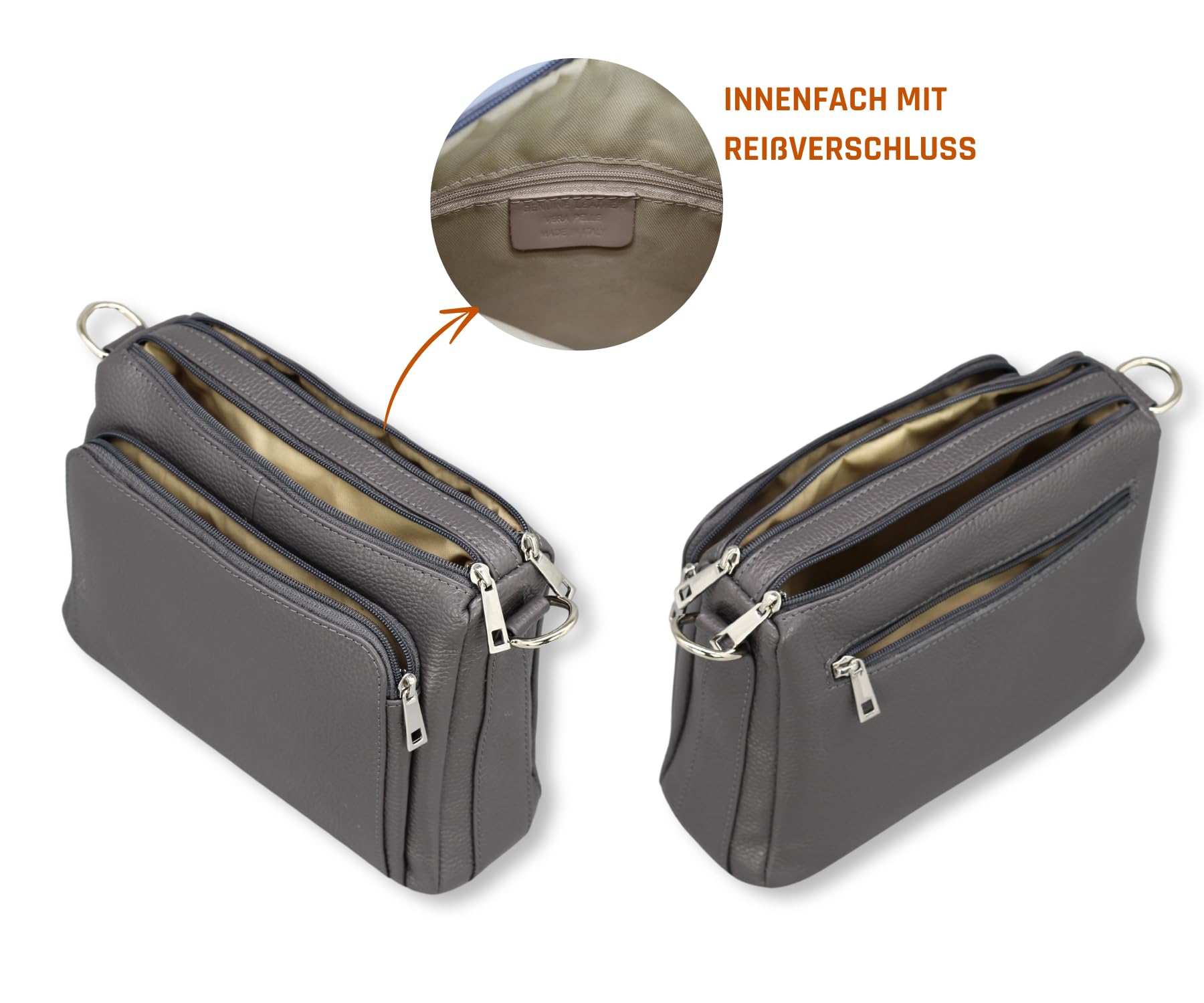 Adel Bags Becky Damen Umhängetasche Echtleder Handgefertigt Crossbody Bag | Damen Schultertasche mit Ledergurt & gemustertem Riemen, Echtes Leder, 5 Fächer, Wasserabweisend, Made in Italy