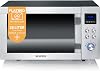 Severin MW 7777 3-in-1 Microwave with Glass Base Flatbed (Flat Cavity for Large Foods) Grill and Hot Air Function Microwave with Large Usable Surface for Square Tableware Black Stainless Steel