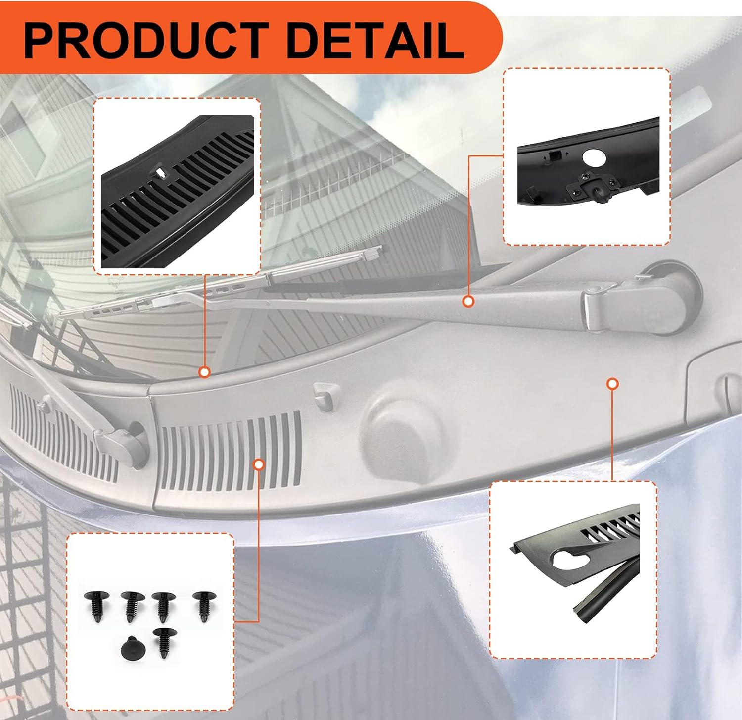 ECOTRIC Windshield Wiper Cowl Vent Grille Panel Hood Compatible with 1999-2004 Ford Mustang 2Pcs Direct Aftermarket Replacement for 3R3Z 6302228 AAA&3R3Z6302228AAA