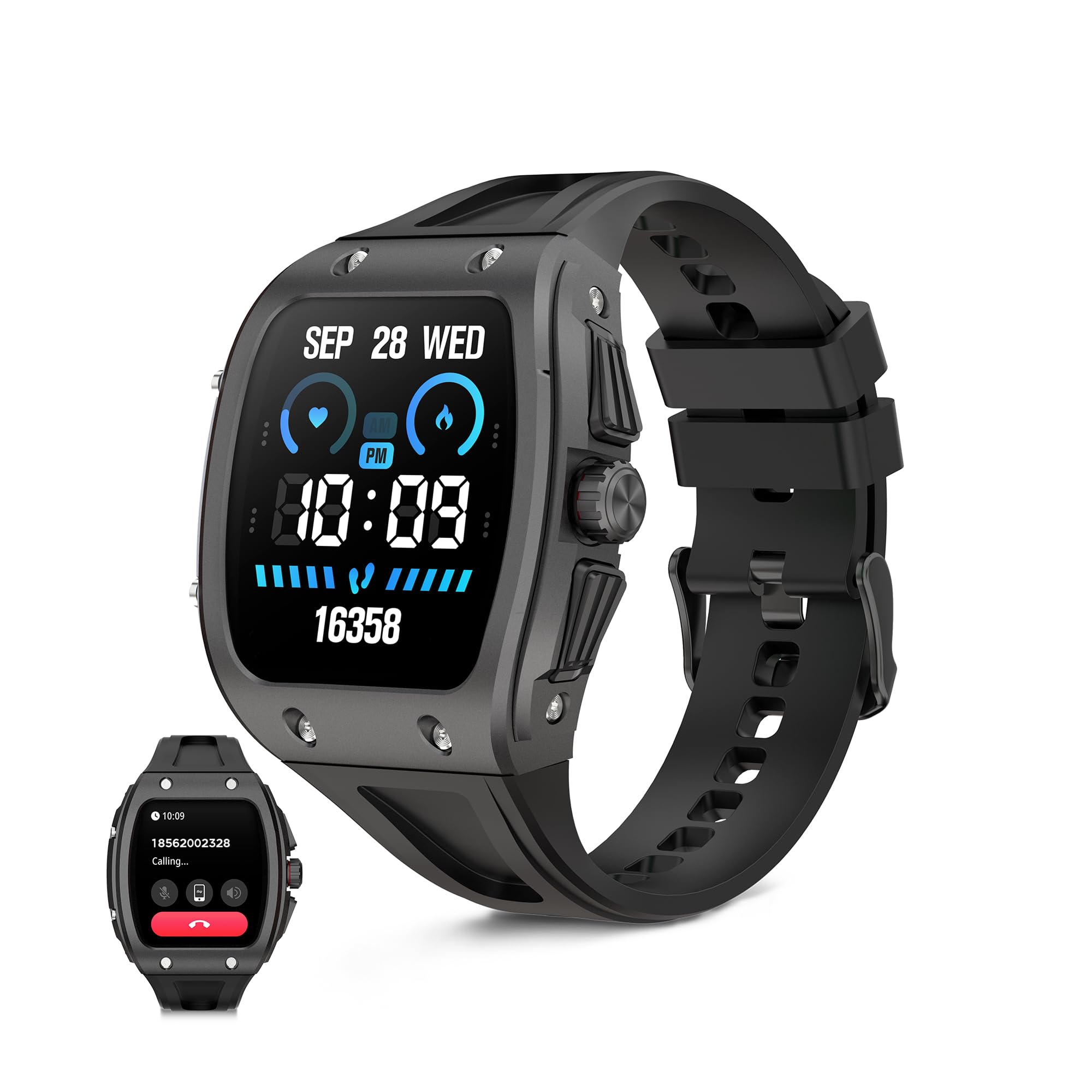 KSIX Smartwatch Hero 2 Go - Reloj Inteligente Hombre con Llamadas y Whatsapp, Pantalla Curva 1.76", Monitor de Salud, Sumergible IP68, Compatible con iPhone® y Android® - Negro