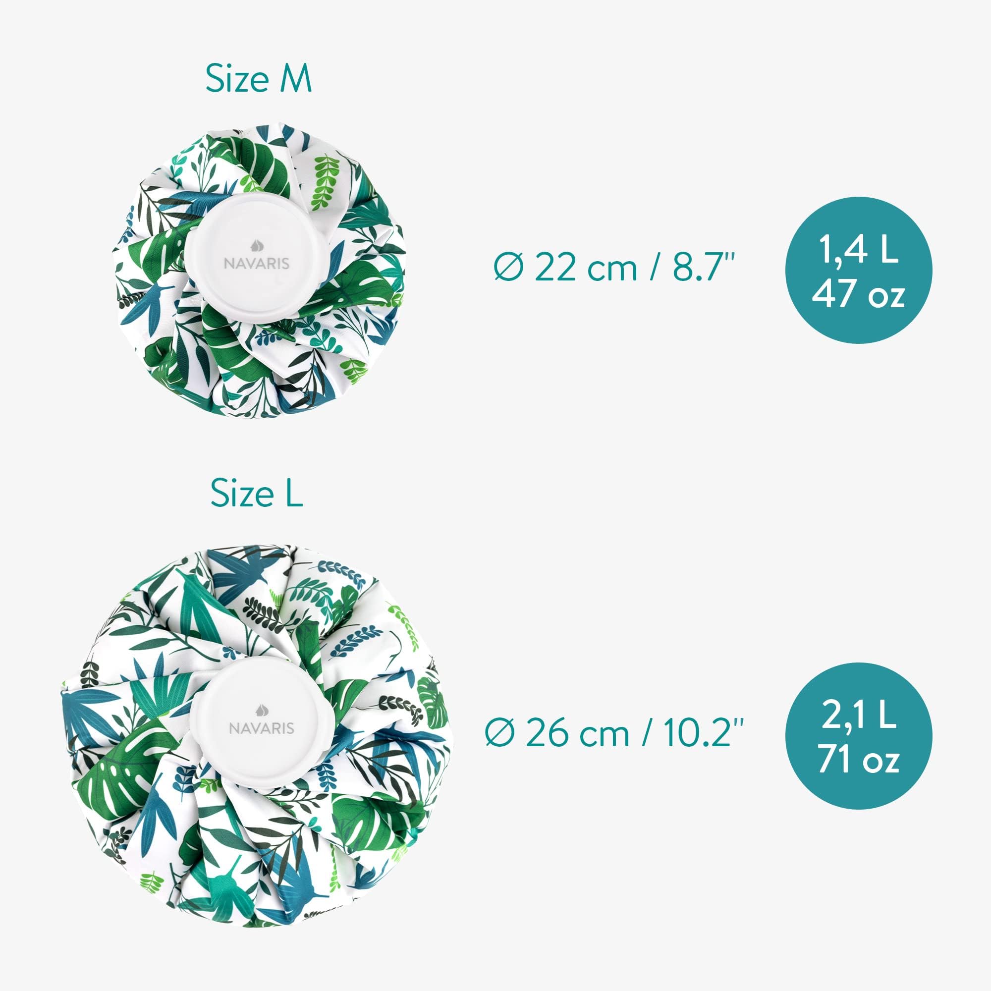 Navaris 2X Hot and Cold Bags - Reusable Ice Bag Hot Water Bottle for Knee, Back, Shoulder - Tropical Leaves Print