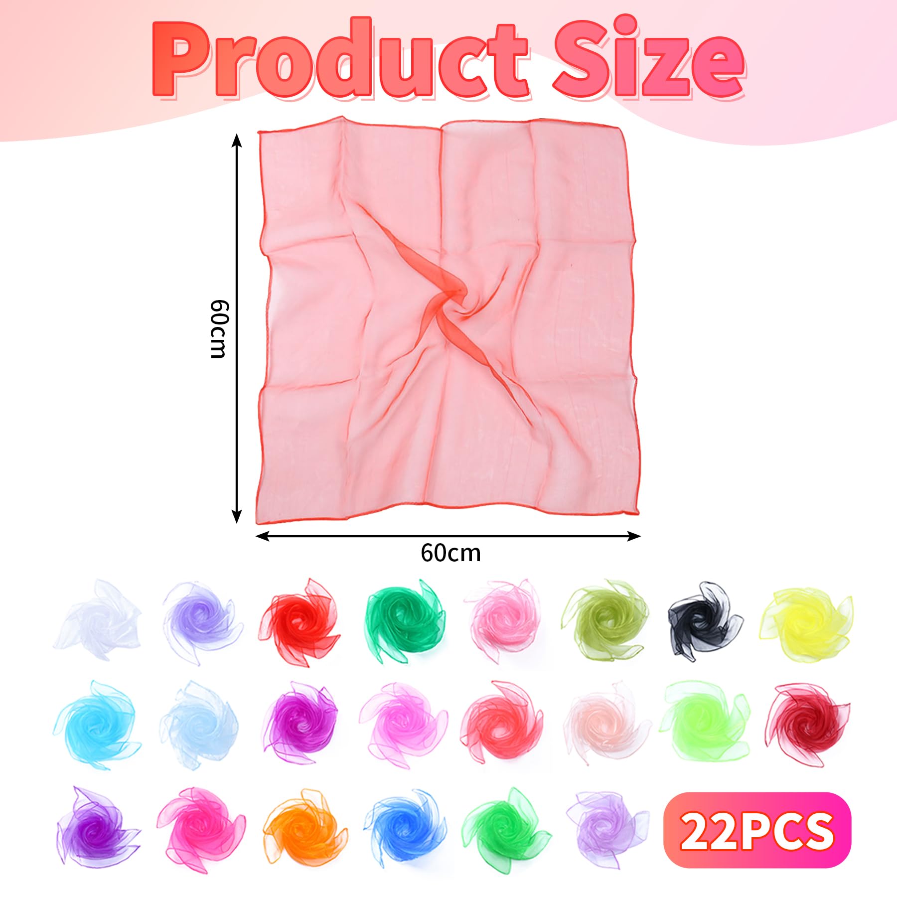 22 Pañuelos de Malabares, Pañuelos de Danza en Tela Chiffon Ultraligera para Espectáculos, Danza y Terapia Sensorial