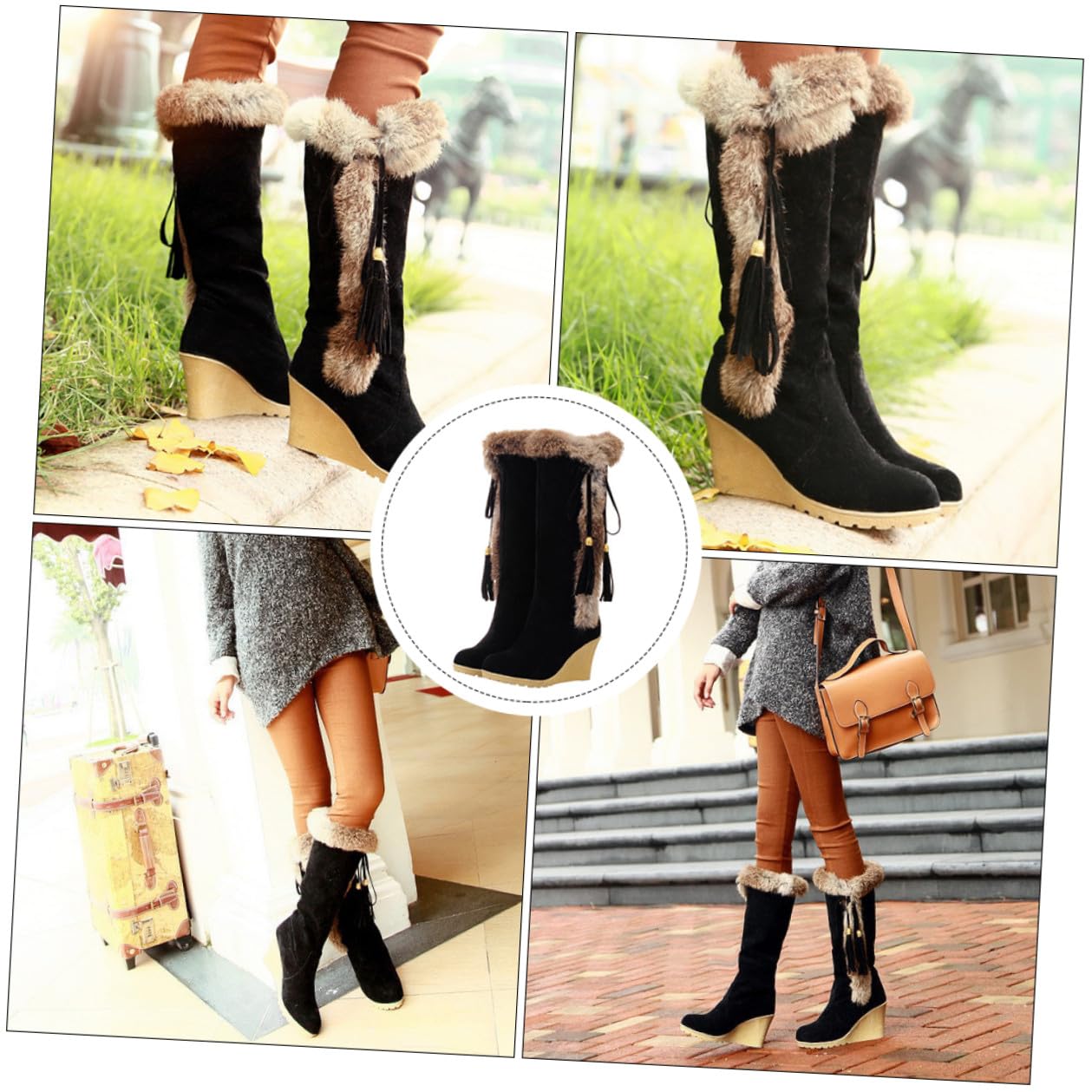 ORFOFE Stivali da Neve Alti Donna Imbottiti Caldi Antiscivolo Stivali Invernali Robusti Tacco da Pendio Look Elegante