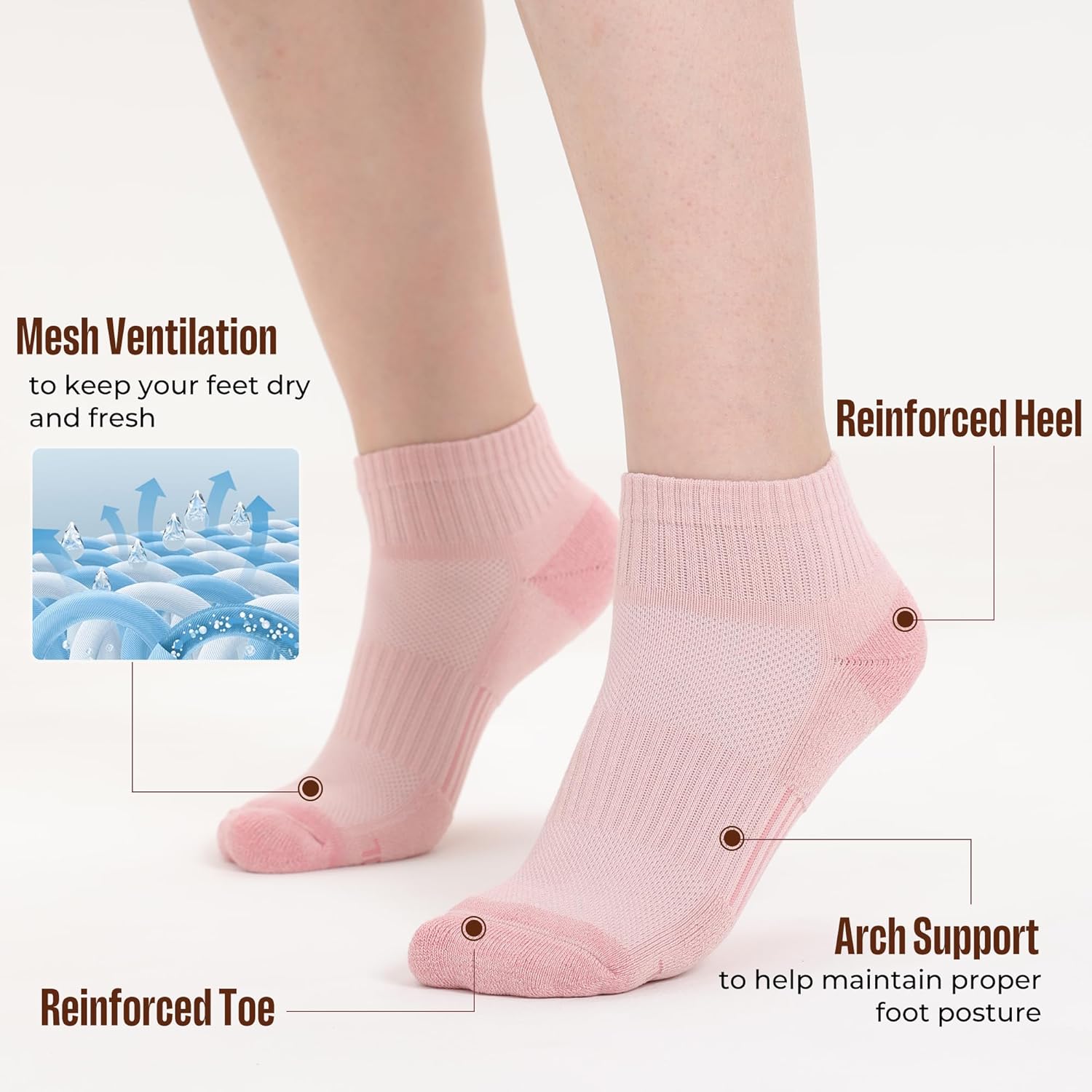 BAMBOO COOL Ankle Socks Womens Athletic Running Socks Moisture-Wicking Bamboo Viscose Cushioned Anti-Blister 5/6 Pairs - Image 4