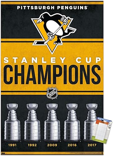 Trends International NHL Pittsburgh Penguins - Póster de pared Champions 23, 14.72 x 22.37 pulgadas, paquete de póster y montaje prémium