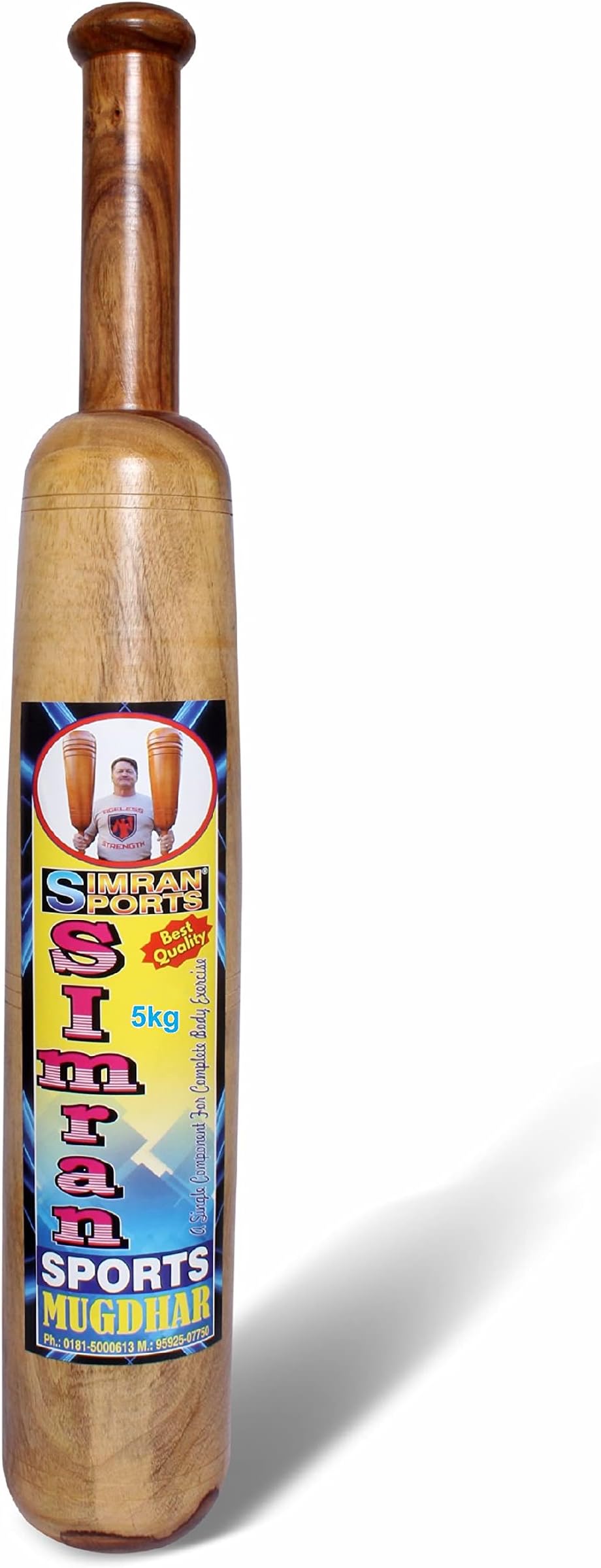 SIMRAN SPORTS Mugdar, 5Kg Wooden Indian Mugdar, Clubs, Meel, Clubbell, Karla Kattai, Mugdar, Original Manufactured from Simran Sports (Quality Wood with Polish)