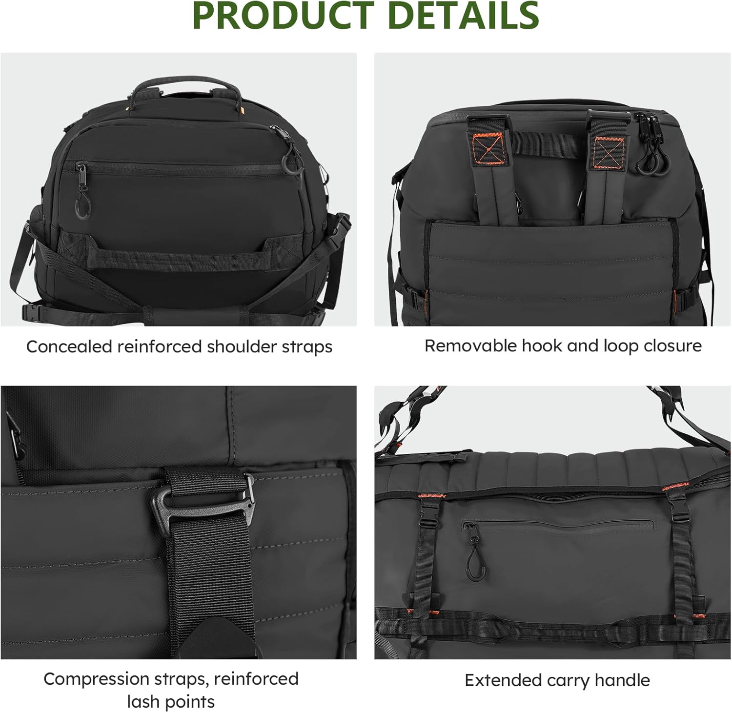 Vomgomfom 86L Foldable Duffle Bag with Wheels - Waterproof Rolling Travel Bag, Collapsible Luggage No Telescopic Handle, for Men Women Camping Sports Weekend Trips,Black - Image 9