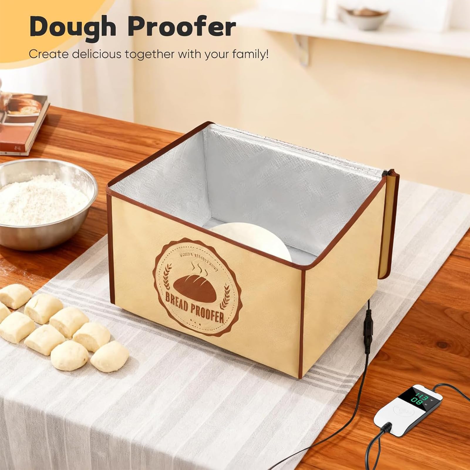 Faltbare Brotgärbox, 28 l, elektrischer Teig-Proofer mit 5-45 ℃ Temperaturregelung & 12h Timer, große Teiggärbox, für Sauerteig, Brot, Pizza, Joghurt, Backen & Gärung