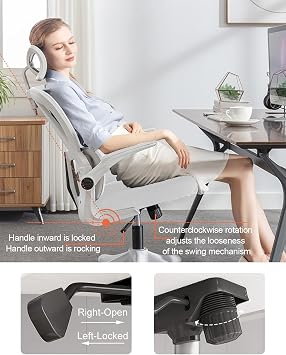 Office Chair Mesh Desk Chair,Ergonomic High-Back Rolling Gaming Work Chairs with Wheels and Adjustable Headrests,Comfortable Flip-up Arms for Home,Bedroom,Study Gaming(White)