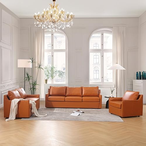 Miniatura 6 de Juego de sofá de piel sintética, moderno de mediados de siglo, sofás seccionales para sala de estar, cómodos juegos de sofá y sofá biplaza con