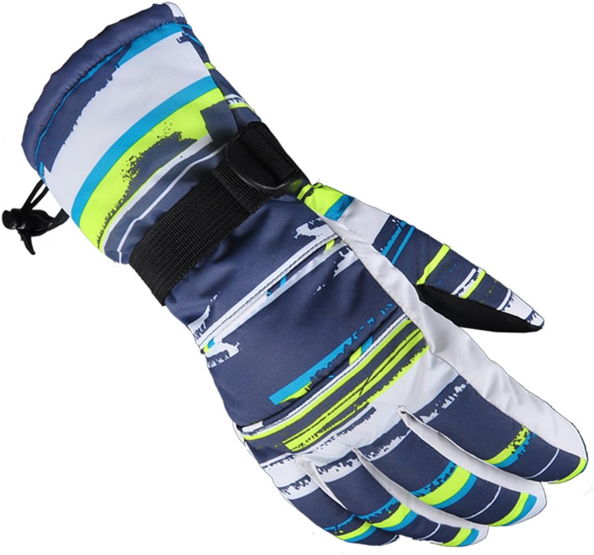 Ski Gloves, NMKJ Snowboard Cycling Snowmobile Biking Athletic Gloves, Waterproof Windproof Snow Proof Warm Breathable Fashion Comfortable Flexible Gloves for Men(White and Yellow Graffiti/Medium)