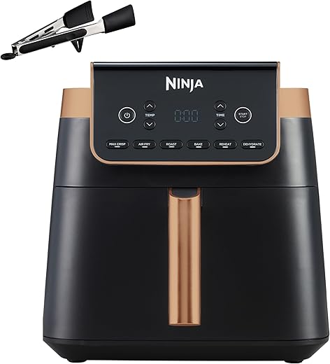 Ninja Air Fryer MAX PRO, 6.2L, Uses No Oil, Large Square Single Drawer, Roast, Bake, Air Fry, Family Size, Digital, Cook From Frozen, Non-Stick, Copper Black, AF180UKCP