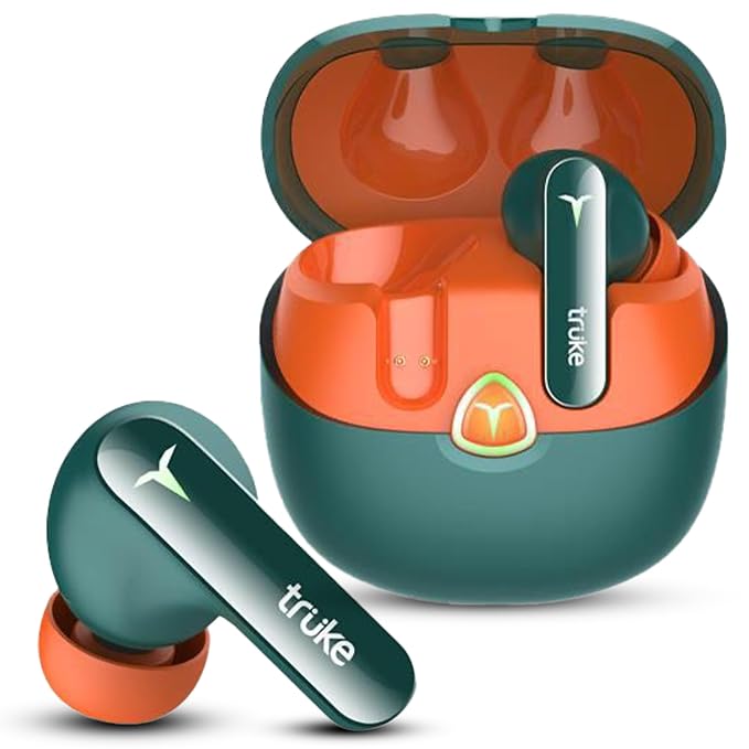 truke New Launch BTG Flex True Wireless in Ear Earbuds, Dual Pairing Ear Buds, 40ms Low Latency Gaming Mode, 60H Playtime Fast Charging, HiFi DSP Sound, Quad-Mic ENC, 13mm Driver,Bluetooth 5.4(Green)