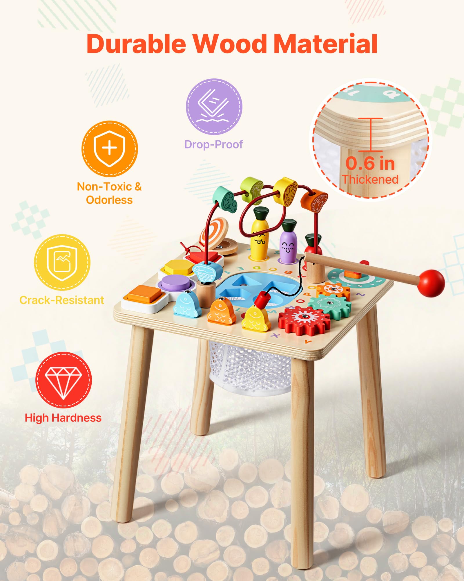 VEVOR Holz Aktivitätstisch, Montessori Spielzeug, 8-in-1-Lerntisch, Spieltisch Aktivitätstisch für Kinder ab 6 Monaten, Geburtstag, Weihnachten oder Kindertag, 6-36 Monate