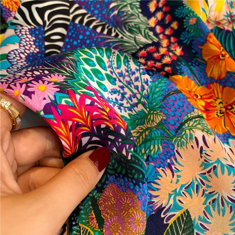 100% Mulberry Silk Neck Scarf - 21'' x 21'' Lightweight Neckerchief - Women Men Small Square Digital Printed Scarves4
