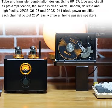 Audio Valve Amplifier, Bluetooth 5.0 Audio Tube Amplifier, with VU Meter, 5 Analog and Digital Audio Inputs, 3.5mm Headphone Output, for Home Passive Speakers