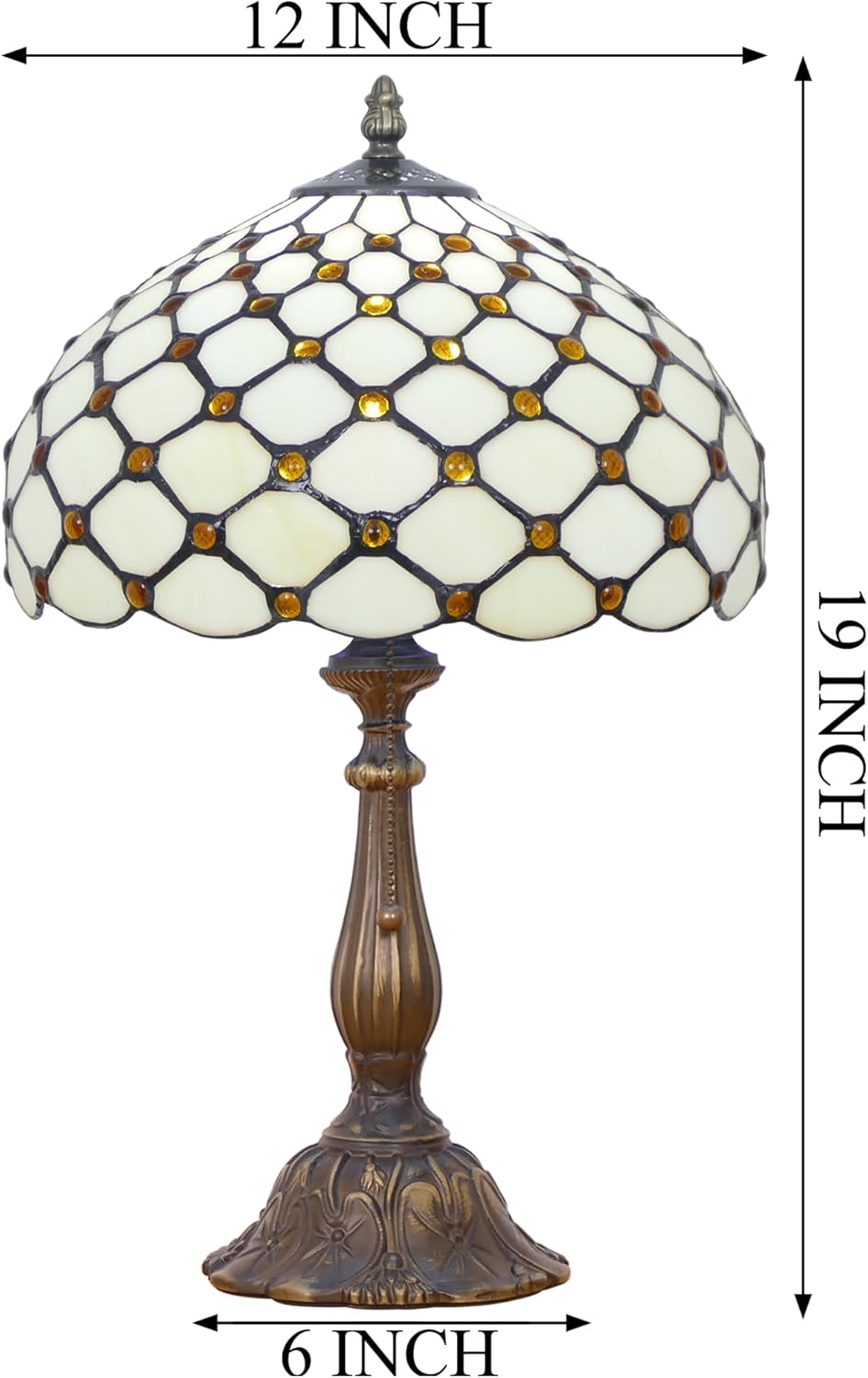 Tiffany Lamp Stained Glass Table Lamp Antique Bedside Reading Light W12H19 Inches (Cream Amber Pearl)