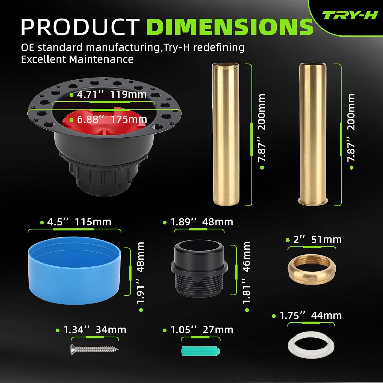 ITD35 ABS Tub Drain Kit Compatible with Freestanding Bathtubs Floor Mounted/Island Bathtub Rough-in Replacement Parts with PVC Adapter Brass Tail Pipes Protective Cover Replace# ITD35