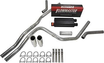Truck Exhaust Kits- Cat-back 2.5" Dual Exhaust Kit with Flowmaster 50 Series and Corner Exit Rolled Clamp on Tips