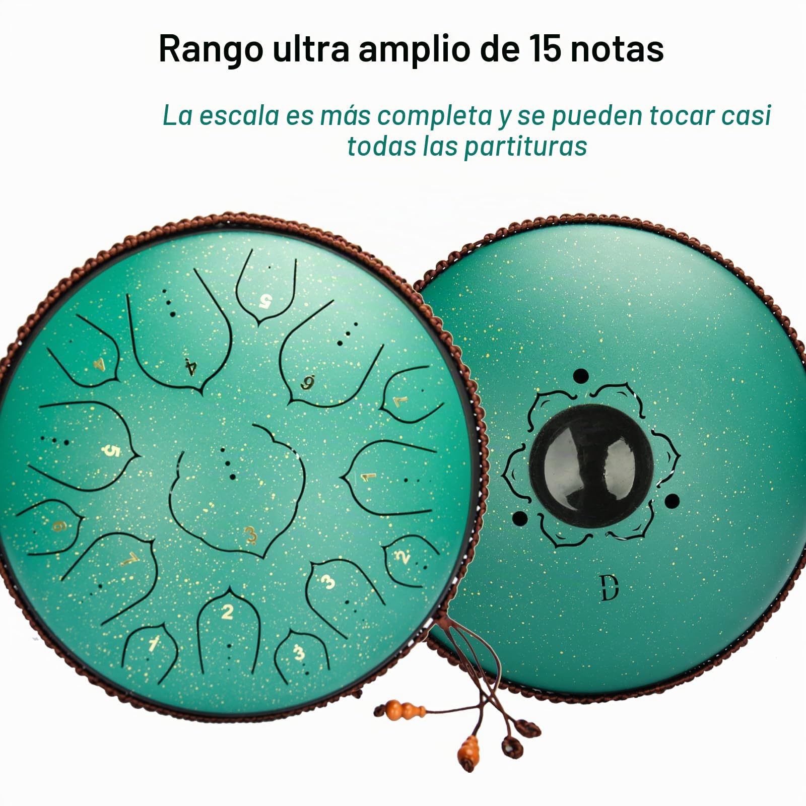 Tambor de Lengua de Acero Handpan Drum Instrumento de percusión Tongue Drum para Educación Musical, Yoga,Meditación,Alivia el Estrés (14 Pulgadas 15 Tonos)