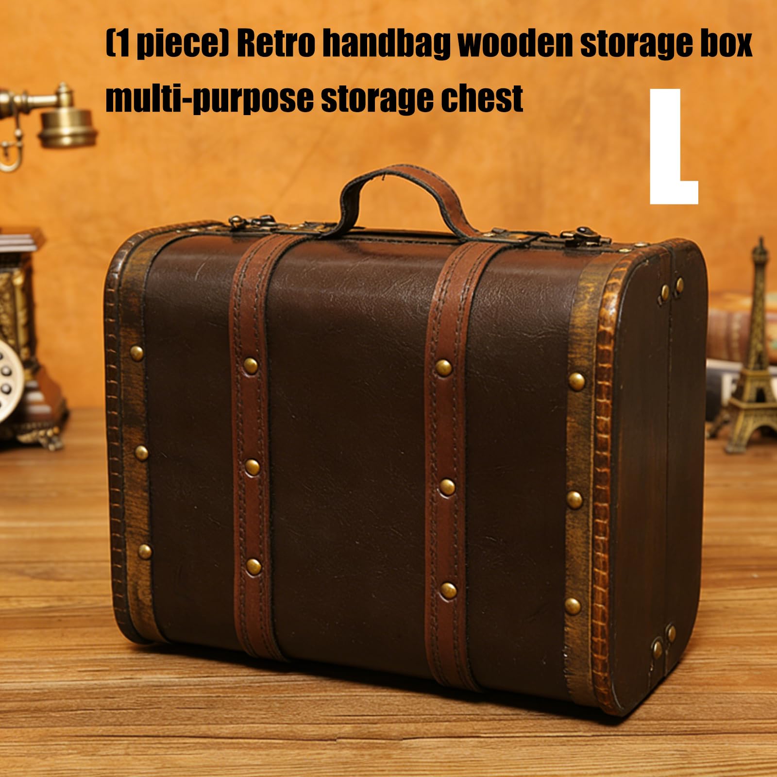 Maletero de Madera con de Piel sintética, Estuche de Transporte, contenedor de Almacenamiento portátil para Joyas, cosméticos y coleccionables, Organizador de Viaje de Madera de Mano