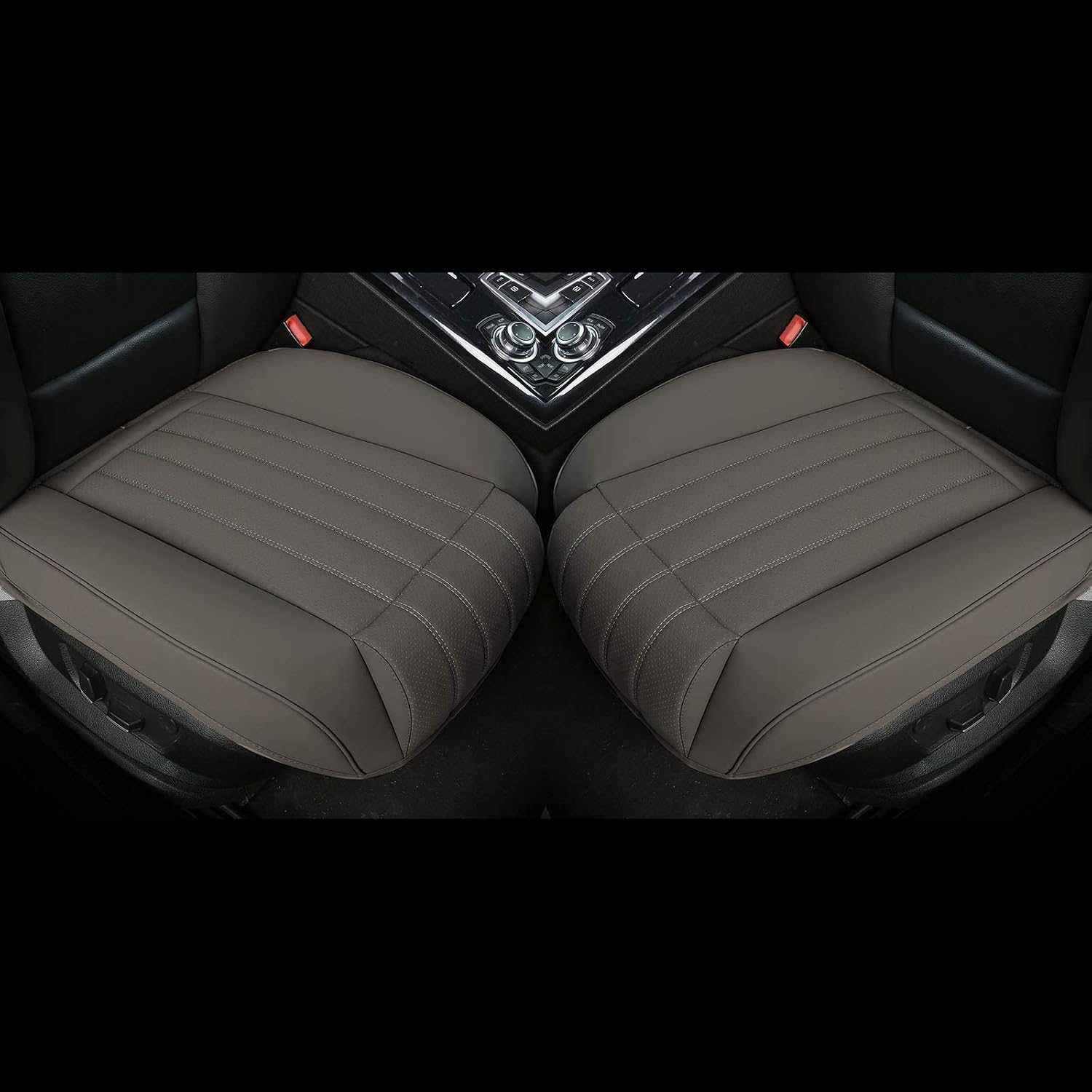 EDEALEDEALYN (2PCS) Leatherette Seat Covers Car Front Seat Protector Car Seat Covers with Side Flaps and Leg Rest (Deep20.86 inch × Width20.86 inch × Thick 0.4 inch) (with Leg Rest -Taupe)