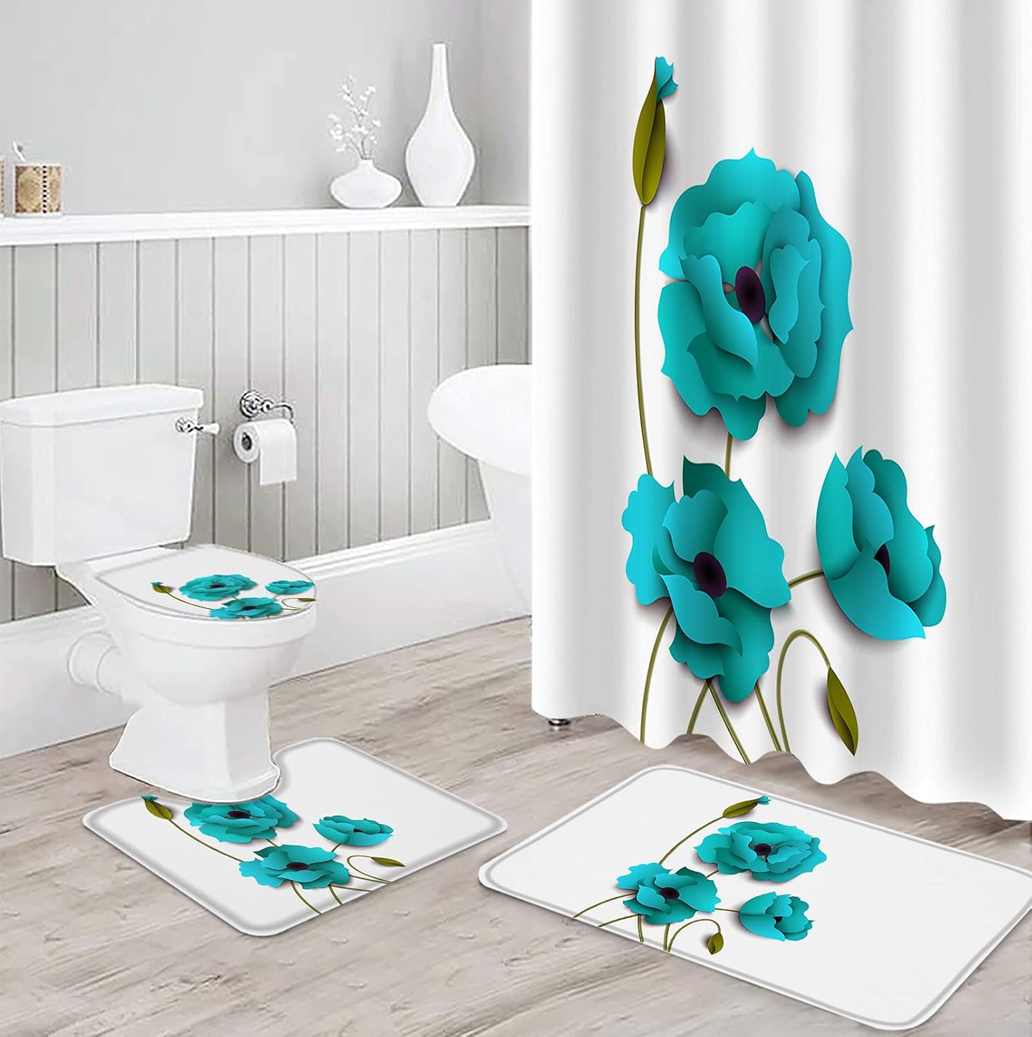 Amazon.com: Comforance 4 Pieces Bathroom Decor Set Flowers Waterproof