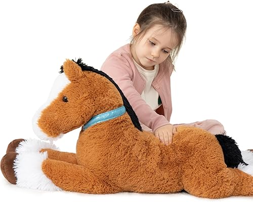 Miniatura 10 de MaoGoLan Animal de peluche de caballo grande, almohada de caballo grande, poni de peluche enorme, almohada de felpa de caballo gigante para niños,
