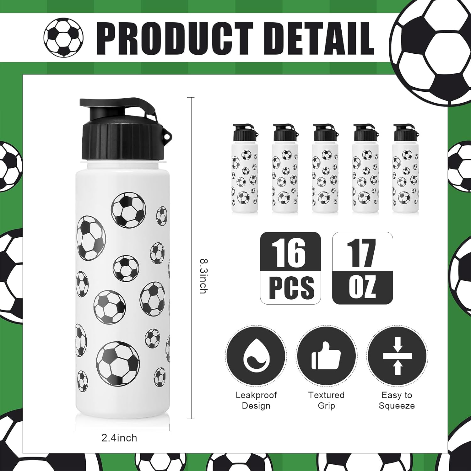 LemonRoad 164 Pcs Sports Party Favors Set 16 Plastic Cups 16 Charm Bracelets 16 Keychains 16 Mini Foam Stress Balls 100 Stickers for Sports Party Supplies(Soccer) - Image 2