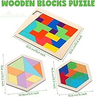 Vista 2 de Yunsailing Paquete de 3 rompecabezas hexagonales de madera con bolsa de almacenamiento, bloques rusos de madera, rompecabezas geométrico