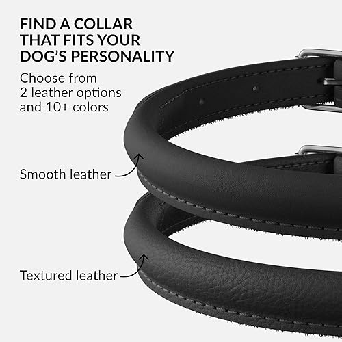 Miniatura 5 de CollarDirect Collar de perro de cuero enrollado, collar redondo acolchado suave para cachorros, collar de cuero genuino hecho a mano, collares para