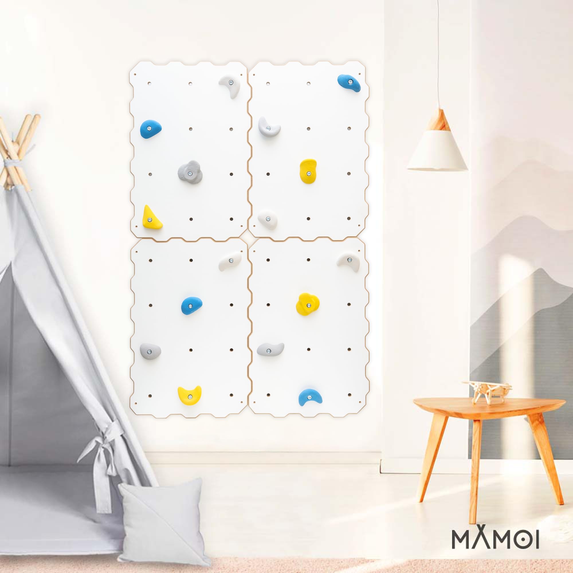 MAMOI® Parete da Arrampicata per Bambini da Interno – Pannelli in Legno con Prese, Struttura per Arrampicata per Cameretta, Kit di Montaggio Incluso